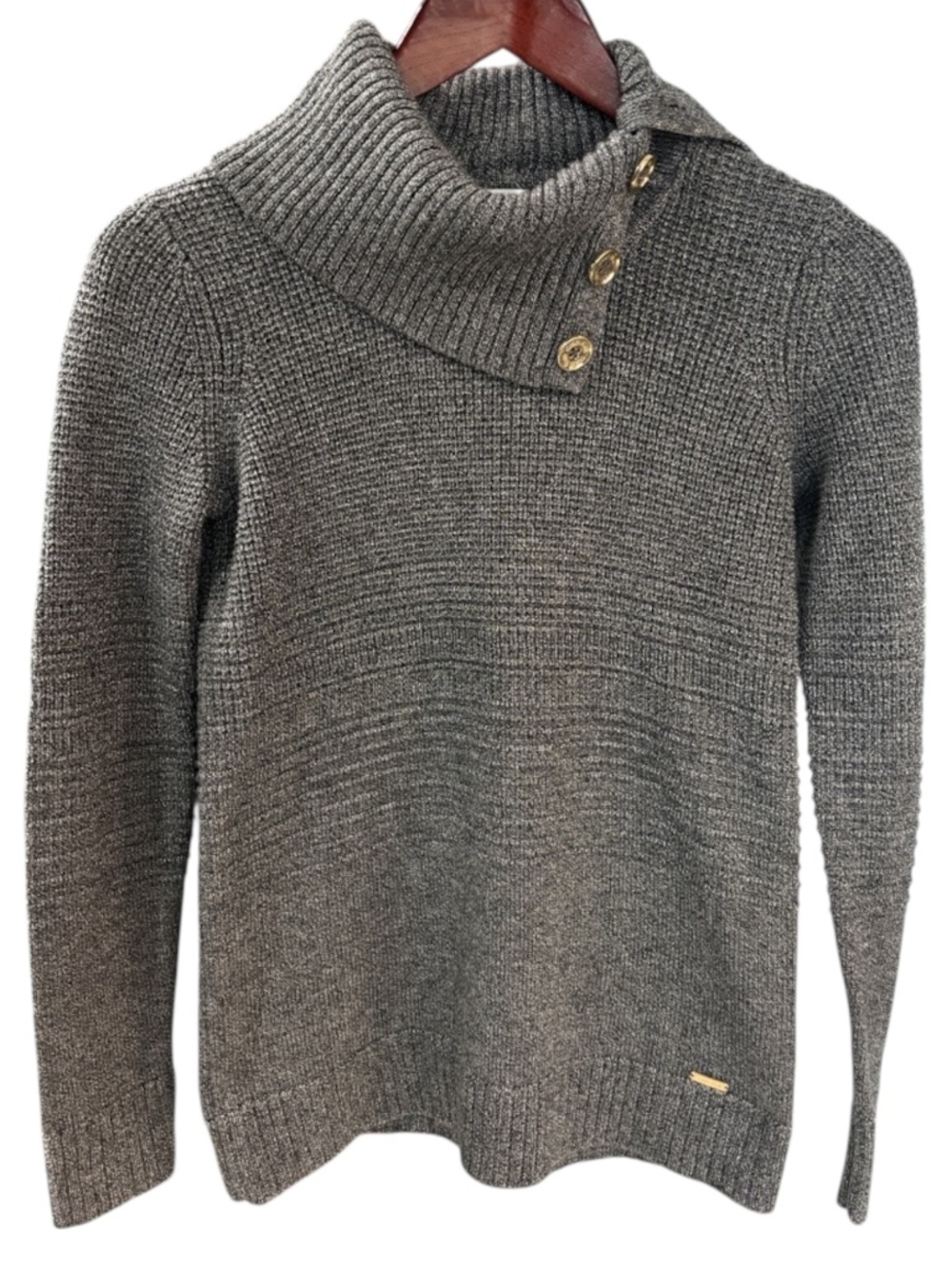 Calvin Klein Side Button Cowl Neck Sweater - Gray XS